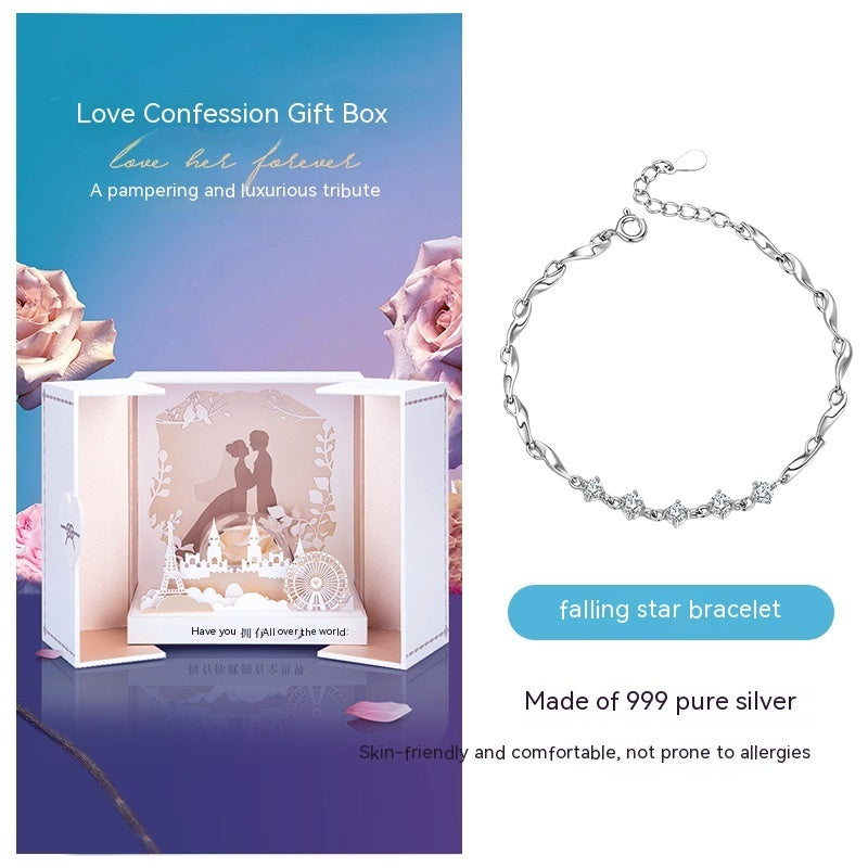 999 Sterling Silver Bracelet For Women's Light Luxury